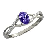 0.53 Ct Oval Blue Tanzanite and White Diamond 10k White Gold Ring