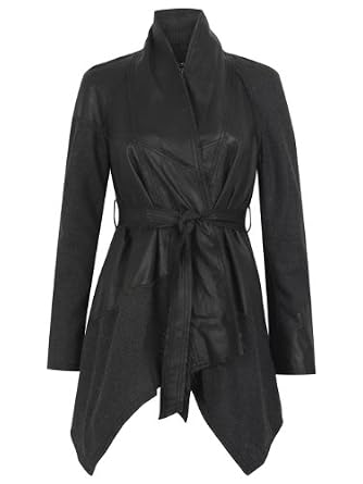 Fashion Shop Online : Muubaa Malabo Leather / Wool Swing Coat in Black For Sale