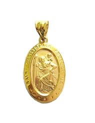 14k Yellow Gold Oval St Saint Christopher Medal Charm Pendant 21mm