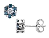 Blue & White Diamond 1/2 Carat (ctw) Ice Flowers Stud Earrings 14K White Gold