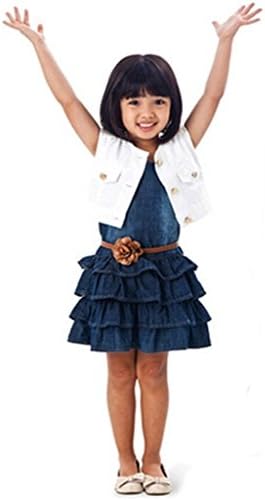 ASL Kids Girl 2Piece White Vest and Denim Cake Dress with Belt Set 4T blue