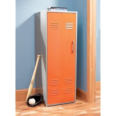 Kids Orange Storage Locker Cabinet in Silver Finish - Teen Trends Collection