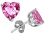 2.10 cttw Genuine Heart Shape Lab Created Pink Sapphire Earring Studs - 14kt White or Yellow Gold
