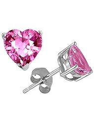 Tommaso Design (tm) Heart Shape Created Pink Sapphire Earring Studs