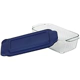 Pyrex Bakeware Sculptured Loaf Dish, Clear with Blue Lid