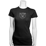 Oakland Raiders Tee Shirts : Oakland Raiders Black Ladies Rhinestone Slim Fit Tee Shirts