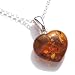 Certified Genuine Honey Amber and Sterling Silver Heart Pendant, 18"