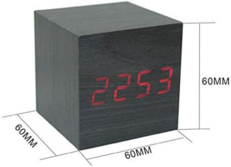 Aibrou Sound-Sensitive Creative Table Wooden Digital LED Desk Alarm Clock Thermometer Calendar 60mm Black Color