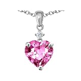 1.80 cttw 14K White Gold Plated 925 Sterling Silver Heart Shaped Created Pink Tourmaline Pendant -...