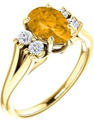 14K Yellow Gold 9.00x6.00mm Pear Cut Citrine and Diamond Ring -- LIFETIME WARRANTY