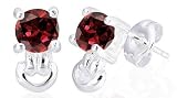 Round Cut Garnet Earrings Sterling Silver