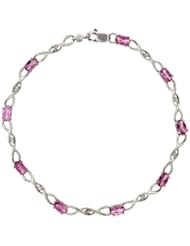 10k White Gold Braided Loop Tennis Bracelet w/ 0.05 Carat Brilliant Cut Diamonds & 2.25 Carats Oval Cut Pink Topaz Stones, 1/8 in. (3.5mm) wide