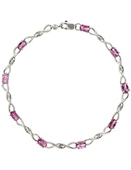 10k White Gold Braided Loop Tennis Bracelet w/ 0.05 Carat Brilliant Cut Diamonds & 2.25 Carats Oval Cut Pink Topaz Stones, 1/8 in. (3.5mm) wide
