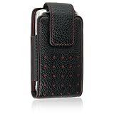 Vertical Executive Black ( W/ RED DOT & STITCH) Leather Pouch Case Belt Clip for Samsung SGH-T439, U410, T429, A737 A736, Gleam U700 Muse, T639, A517, R500, U740 Alias, T819, M520,