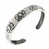Sterling Silver etched Daisy Flower adjustable Toe Ring