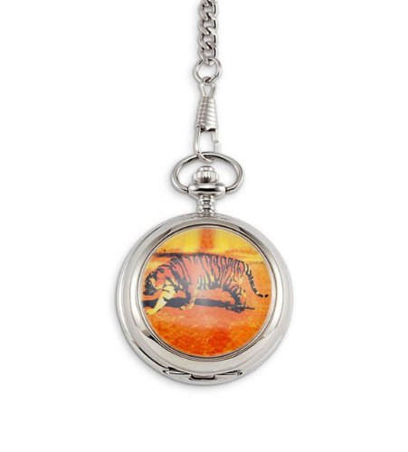 New Tiger Cat Silver Tone Quartz Clip On Pocket Watch