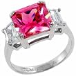 Silver Square PINK Sapphire Simulated Diamond Ring S10