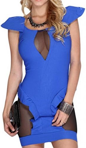 Singlevillage Women's White Cutout Mesh Backless Sexy Club Dress Royal Blue