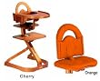 Svan High Chair from Scandinavian Child with Infant Kit and Cushion, Orange Cushion with Cherry Wood