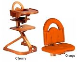 Svan High Chair from Scandinavian Child with Infant Kit and Cushion, Orange Cushion with Cherry Wood