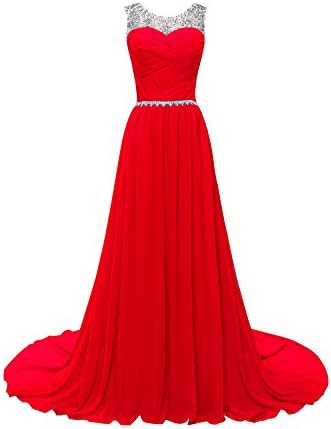 Frigga Beaded Straps Bridesmaid Prom Dresses with Sparkling Embellished Waist (16, red)