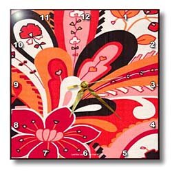Psychedelic Floral Red Black White Pink Orange - 10x10 Wall Clock
