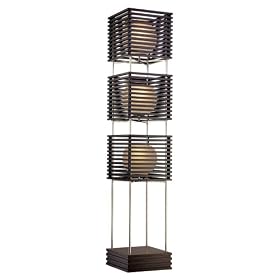 Possini Euro Three Tier Wood Slat Frosted Glass Floor Lamp