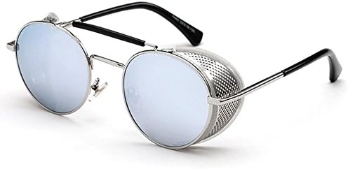 Steam punk star models round sunglasses for men and women retro personality double beam sunglasses Sunglasses (Silver)