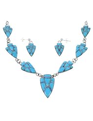Turquoise Mother Of Pearl Link Necklace Earrings Jewelry Set NS41220