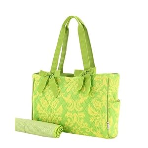 Quilted Damask Lemon Lime Medium Diaper Tote