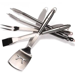Outset QT00 Stella 4-Piece Stainless-Steel Barbecue Tool Set by