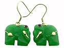 Green Jade Lucky Elephant Earrings, 14k Gold