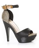Mona Mia Trinidad Black Tan Woven Platform Pumps