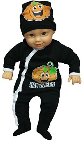 Baby First Halloween Footie and Bandana with Pumpkin Smiling Face by TenTeeTo (0-3 Months)