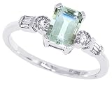 1.10ct Emerald Cut Green Amethyst Ring with Diamonds in 10Kt White Gold