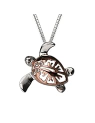 Sterling Silver Hawaiian Rose Two-Toned Hibiscus Turtle Pendant (15mm)