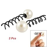 Women Big Plastic Pearl Decor Braid Hairpin Black White