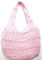 Pastel Pink Knit Beaded Boho Shoulder Bag Crochet