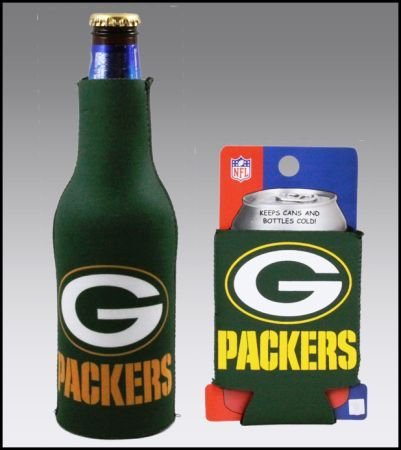 SET OF 2 GREEN BAY PACKERS CAN & BOTTLE KOOZIE COOLER