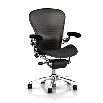 Hot Sale Executive Aeron Chair by Herman Miller - Polished Aluminum Frame - Leather Arms - PostureFit Lumbar - Grey-Black Tuxedo Size B (Medium)