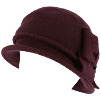 100% Wool Winter Cloche Bucket Ribbon Bow Crushable Wire Brim Church Hat Purple