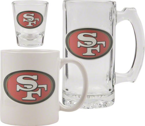 San Francisco 49ers Glassware Set: 3D Logo Tankard, Coffee Mug, Shot Glass