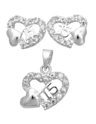 Zirconia By Debbie 925 Silver Clear Cz Sweet 15 Heart Set