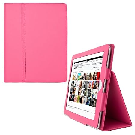 iPad 3eme generation iPad 2 Housse en cuir pour Apple iPad 2 avec rabat/stand de positionnement support et le sort de veille (Magenta,)