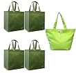 Reusable Grocery Bag Solid Colors, 5 Pack Combo, Includes 4 Grocery Totes + 1 Cotton Canvas Shoulder Tote
