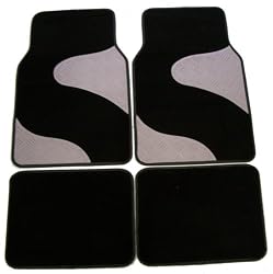 Front & Rear Car Truck SUV Floor Mats -Grey Diamond Plate Swish Curve & Black Carpet