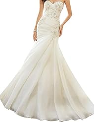 Organza Sleeveless Applique Beaded  Lace-Up Vintage Sweetheart Mermaid Wedding Dress  with a Court Train  With Ruffles