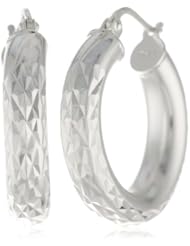 Sterling Silver Tarnish-Free Medium Diamond-Cut Hoop Earrings (0.8" Diameter)