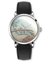 SPRAWL Aanalog Fashion Series Silver Ladies Watches of Genuine Black Leather Strap,Unique Wrist Watch for Women Girls Designed with Globe
