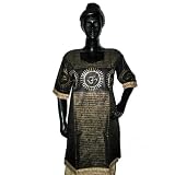 Indian Yoga Tunic Tops Om Embroidered Print Cotton Long Black Dress Kurtis L